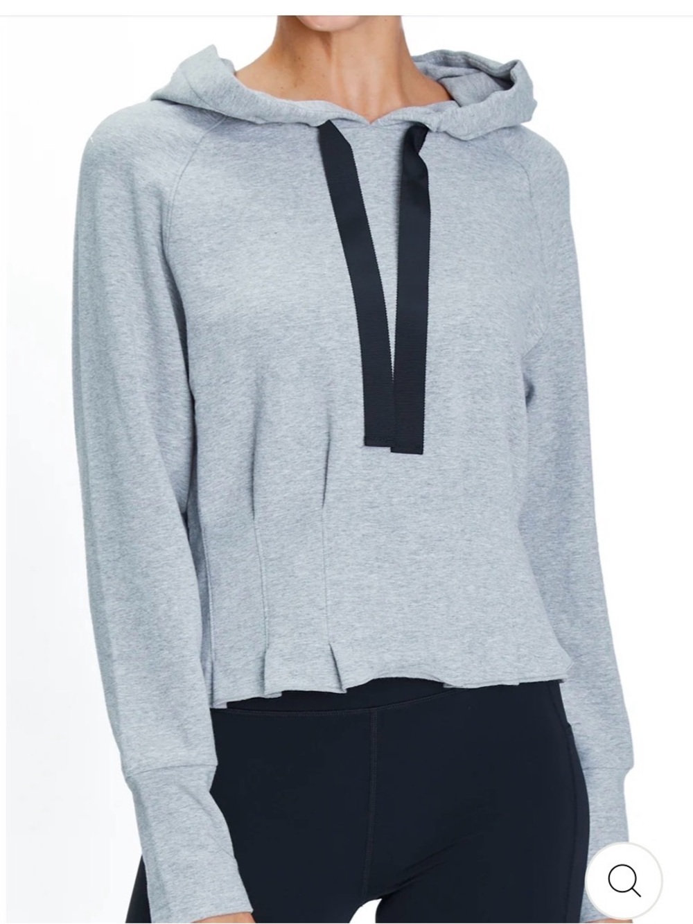 URBAN SAVAGE Light Gray pleated Hoodie Pullover with Black Ribbon Drawstrings